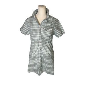 * WESC Women's Cotton Shirt  Dress Short Sleeve white Green/Gray Plaid small